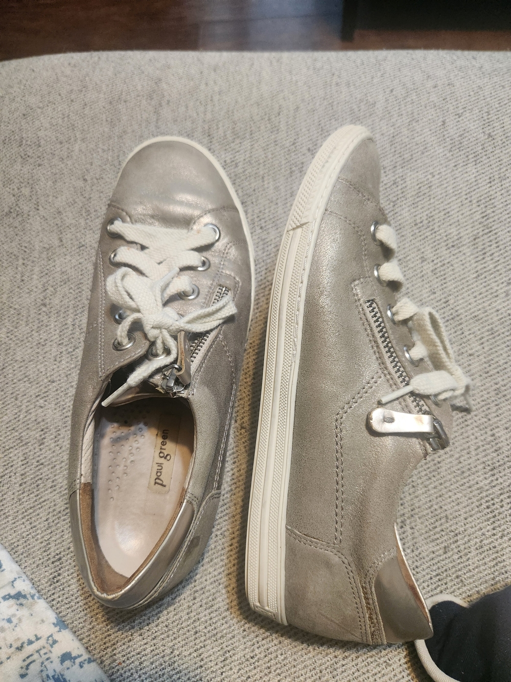 Paul Green Metallic Taupe Leather Lace-Up Sneakers - Picture 1 of 13